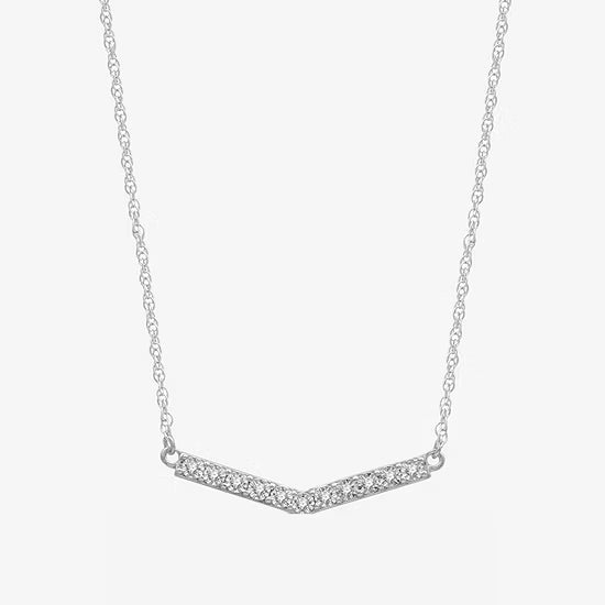 Womens Diamond Sterling Silver 18 Inch Chevron Necklace