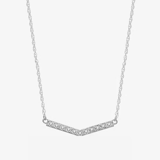 Womens Diamond Sterling Silver 18 Inch Chevron Necklace